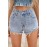 Sky Blue Hole Denim Shorts