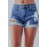 Blue Mid Waist Slim-fit Distressed Denim Shorts